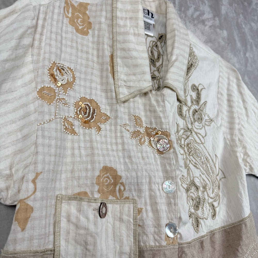 Faith by Celia Forrester Embroidered Linen Blend Floral Blouse Boho Artwear - Picture 4 of 10